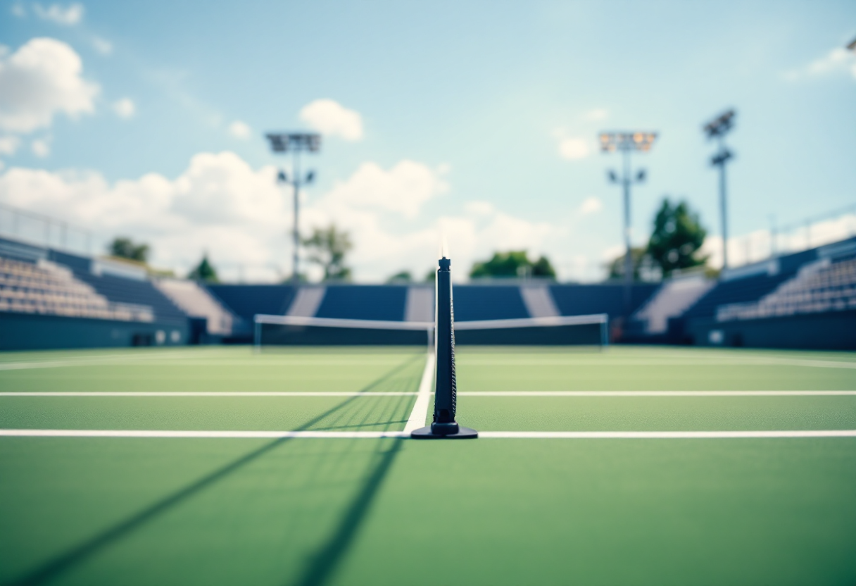 Andrey Rublev in azione durante un torneo di tennis