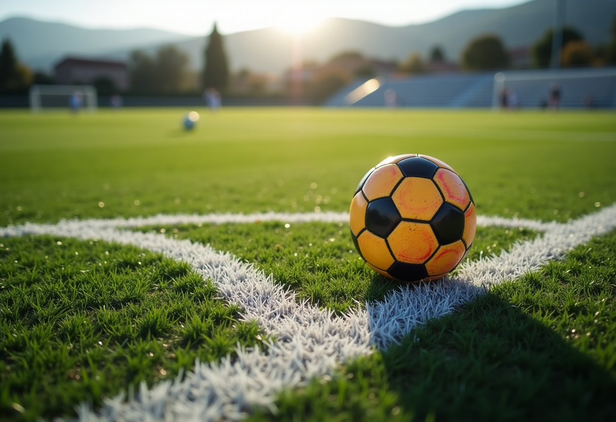 Giocatori di calcio dilettantistico in azione in Umbria