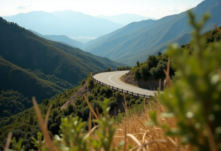 Ciclista in un paesaggio storico della Campania