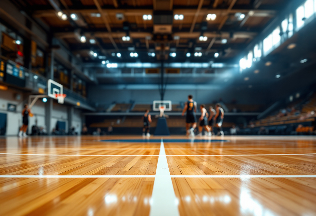 Giocatori in azione durante il derby di serie C di basket