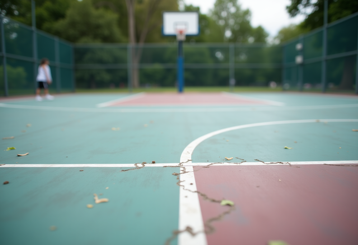 Campetto di basket a Pegli con giovani che giocano