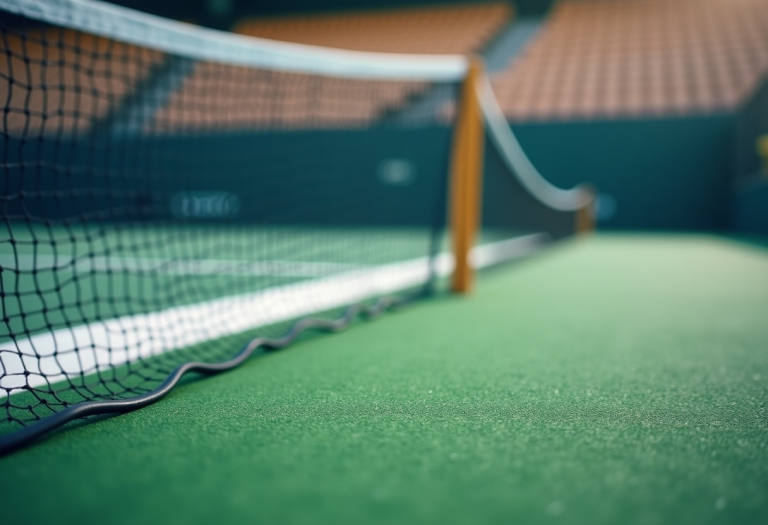 Musetti in azione durante la partita di Davis Cup