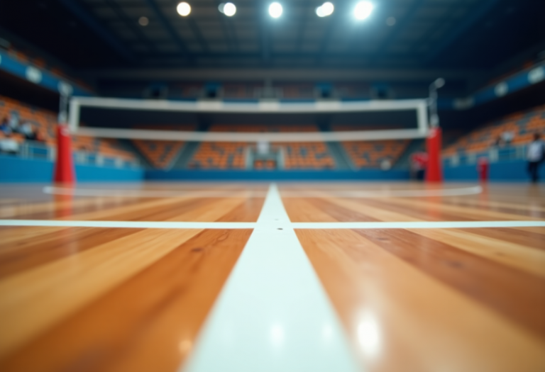 Giocatori in azione durante la partita di volley Champions League