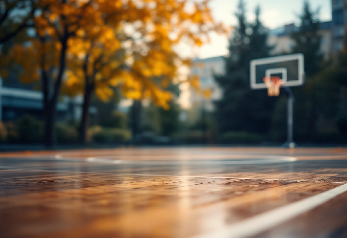 Giocatore di basket mentre esegue un tiro da fuori