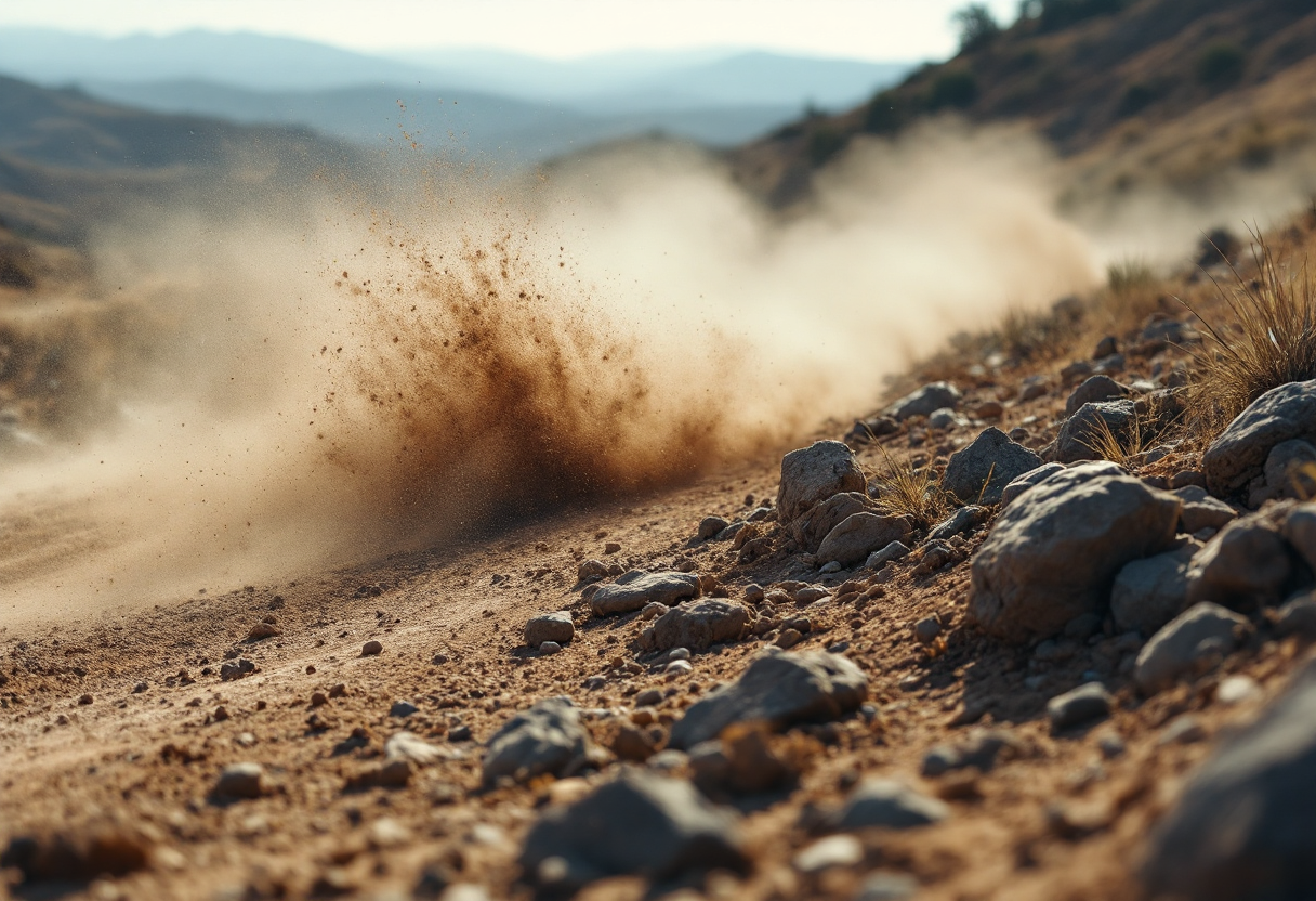 Auto da rally in azione su un percorso impegnativo