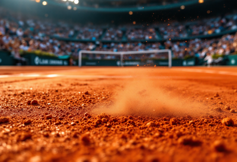 Lorenzo Musetti in azione durante un torneo di tennis