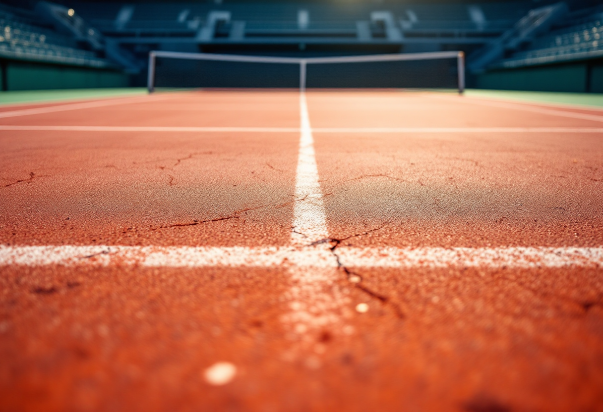 Matteo Berrettini in azione durante un torneo di tennis