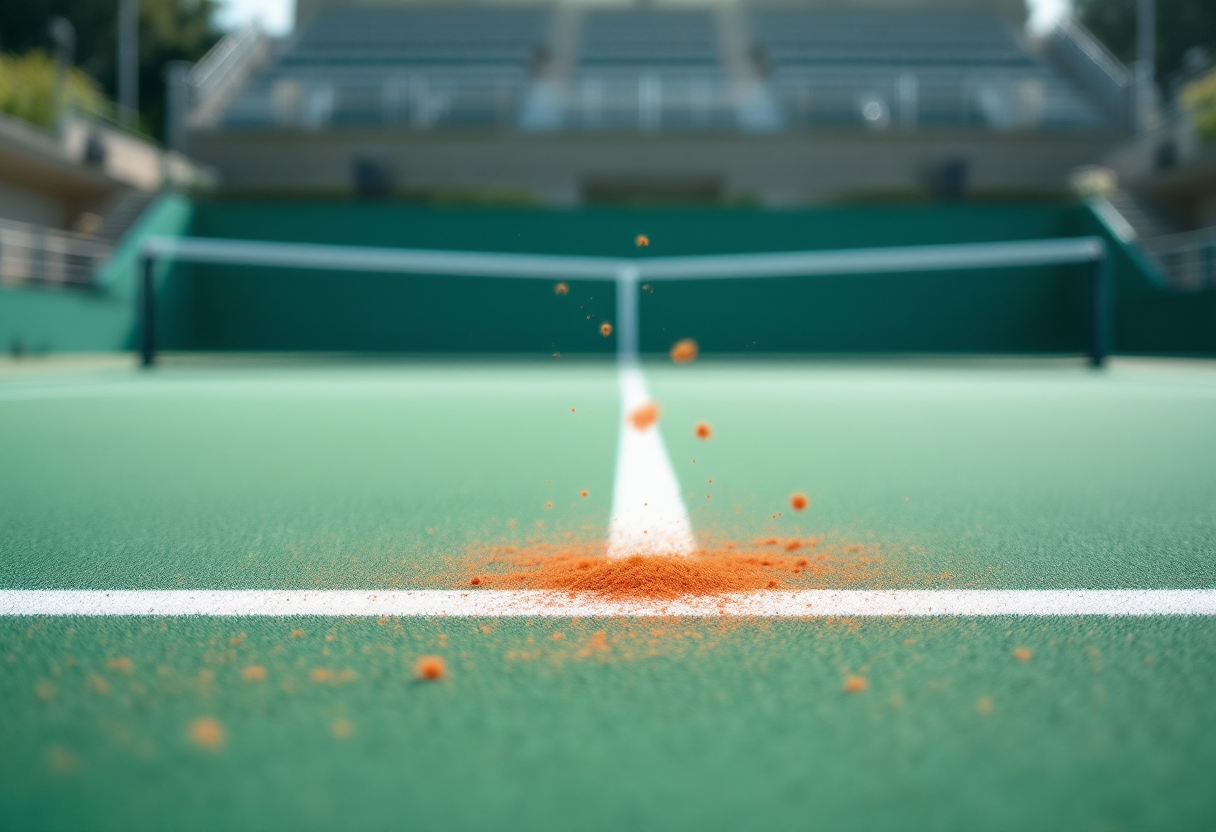 Matteo Berrettini in azione durante un torneo di tennis