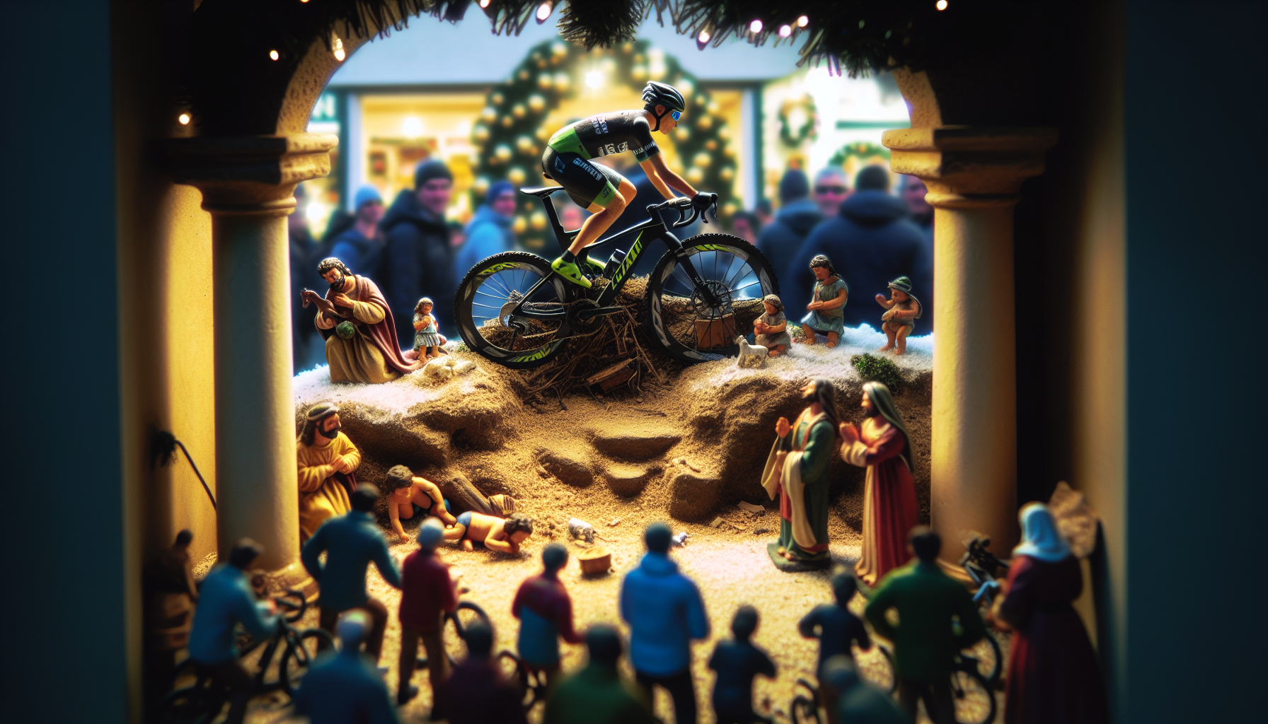 Immagine del presepe del ciclismo a Varese con ciclisti