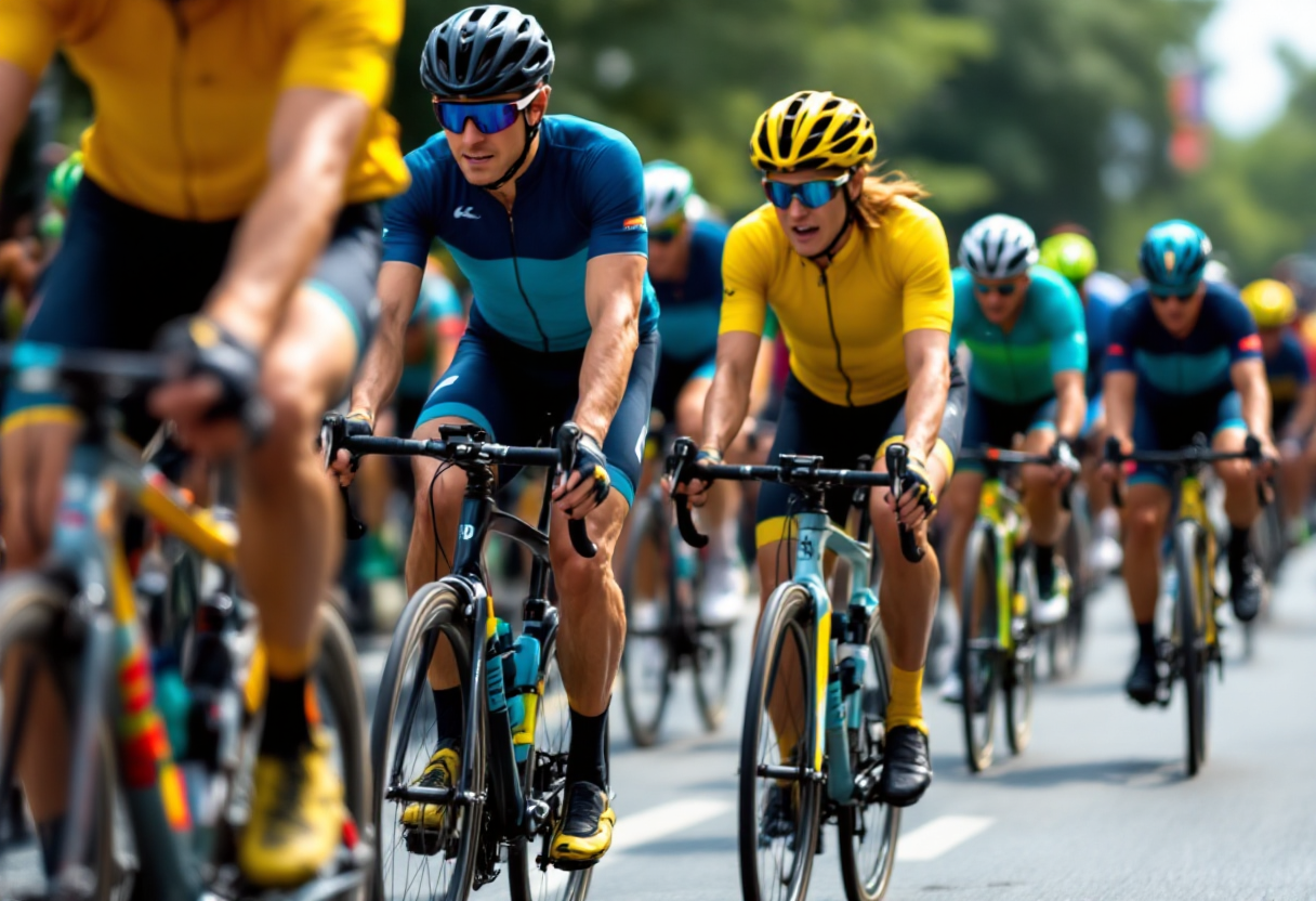 Primoz Roglic in azione durante una corsa ciclistica