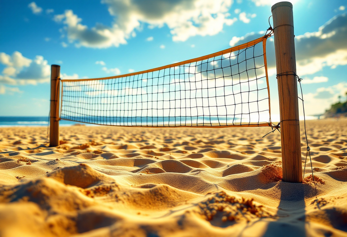 Giocatrici di beach volley femminile in azione sulla spiaggia