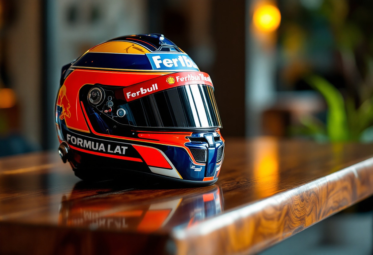 Casco di Formula 1 rappresentante la diplomazia globale