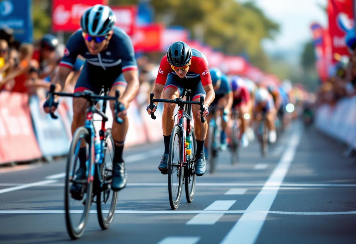 Ciclista che celebra senza alzare le braccia