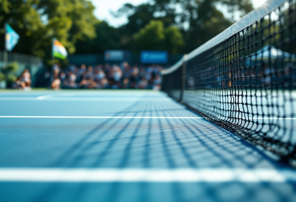 Giocatori di tennis in azione durante la Davis Cup