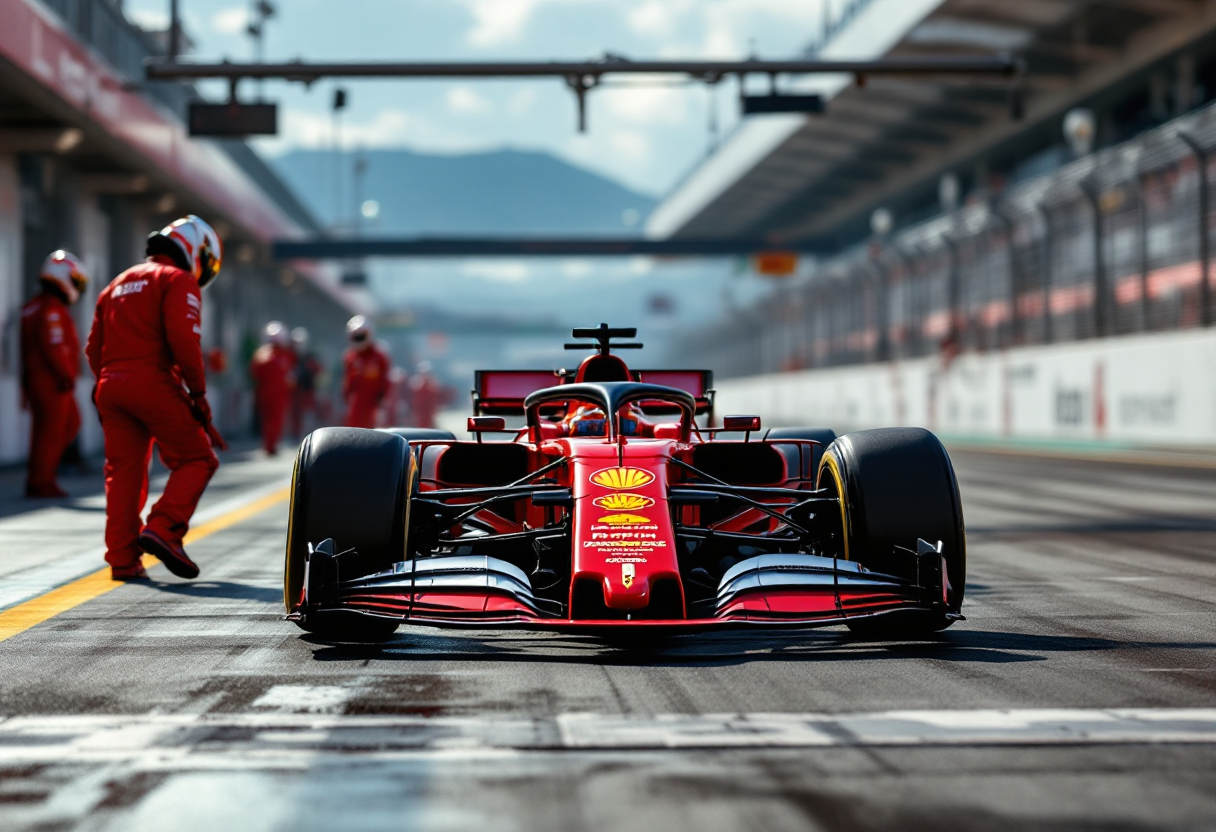 Lewis Hamilton al volante della Ferrari durante il debutto