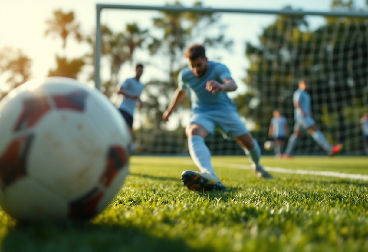 Giocatori di calcio dilettantistico in azione sul campo