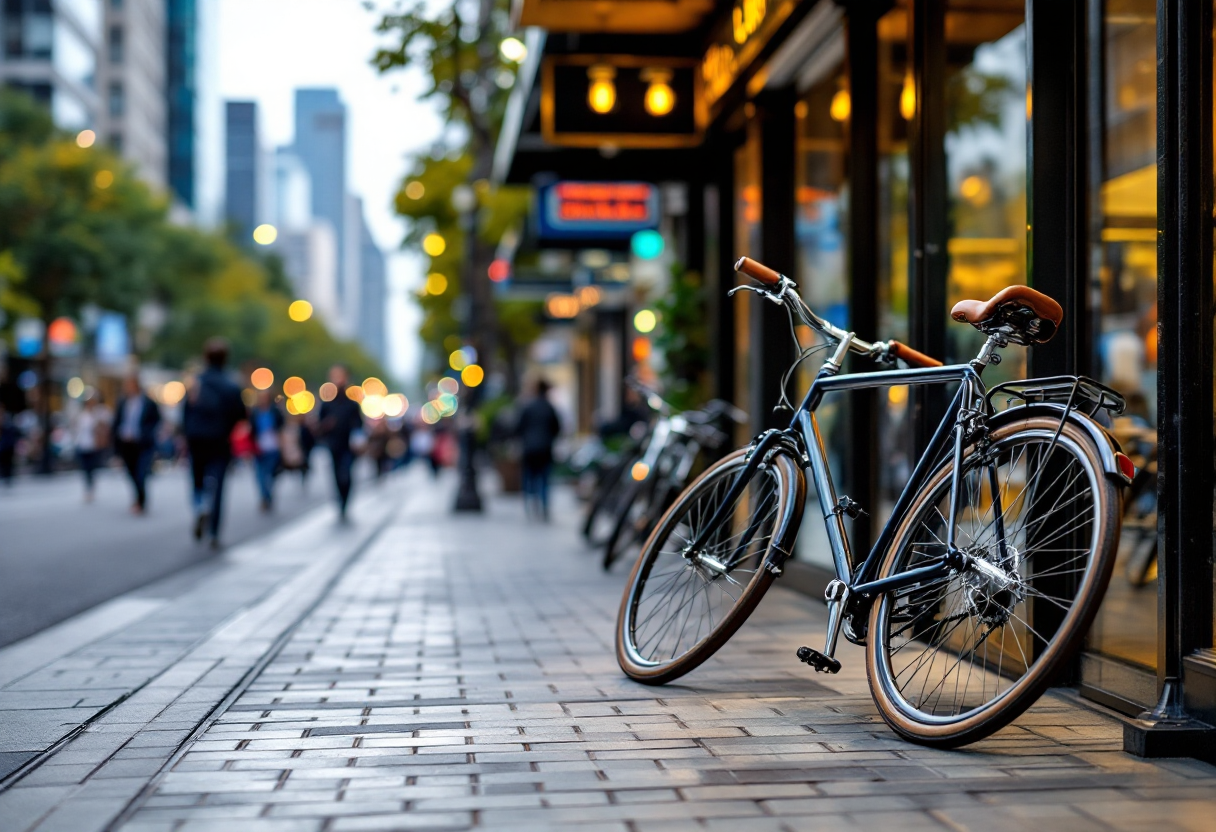 Ciclista su strada con segnali di sicurezza stradale