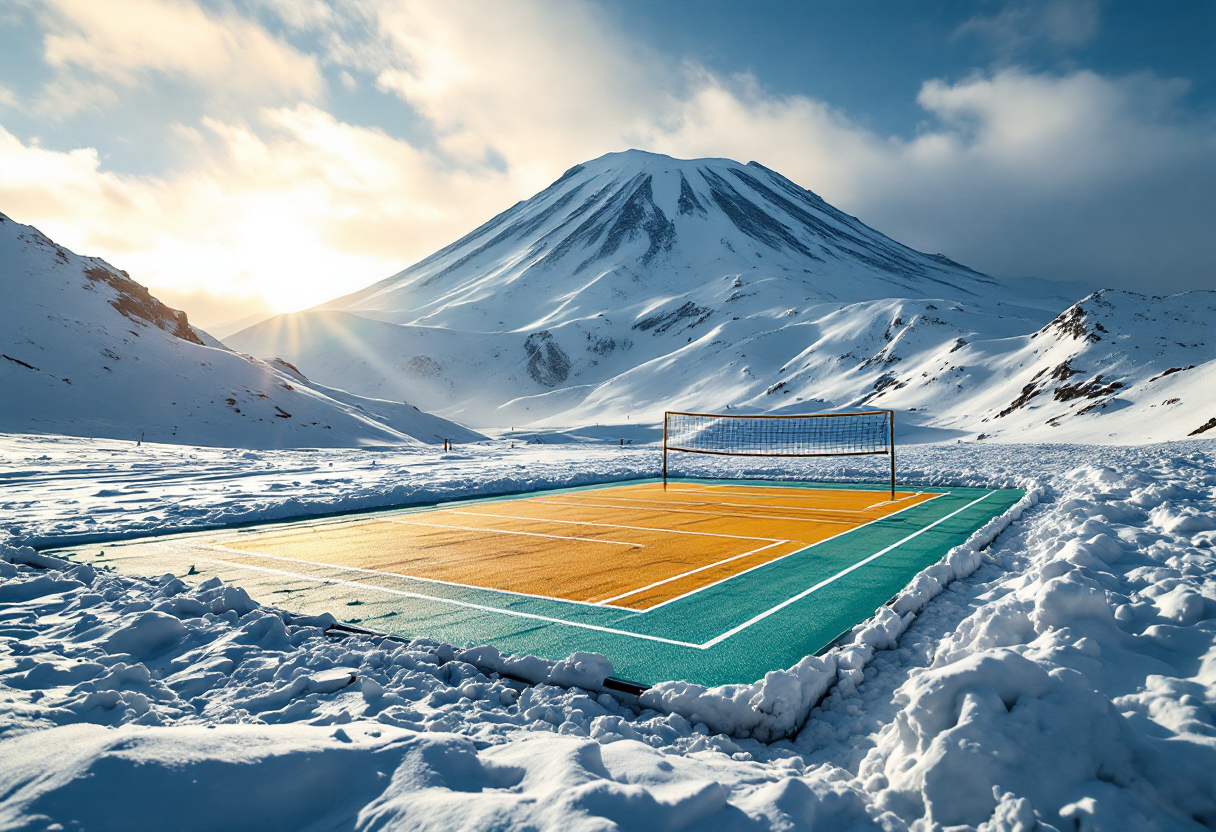 Giocatori di snow volley in azione al Parco dell'Etna