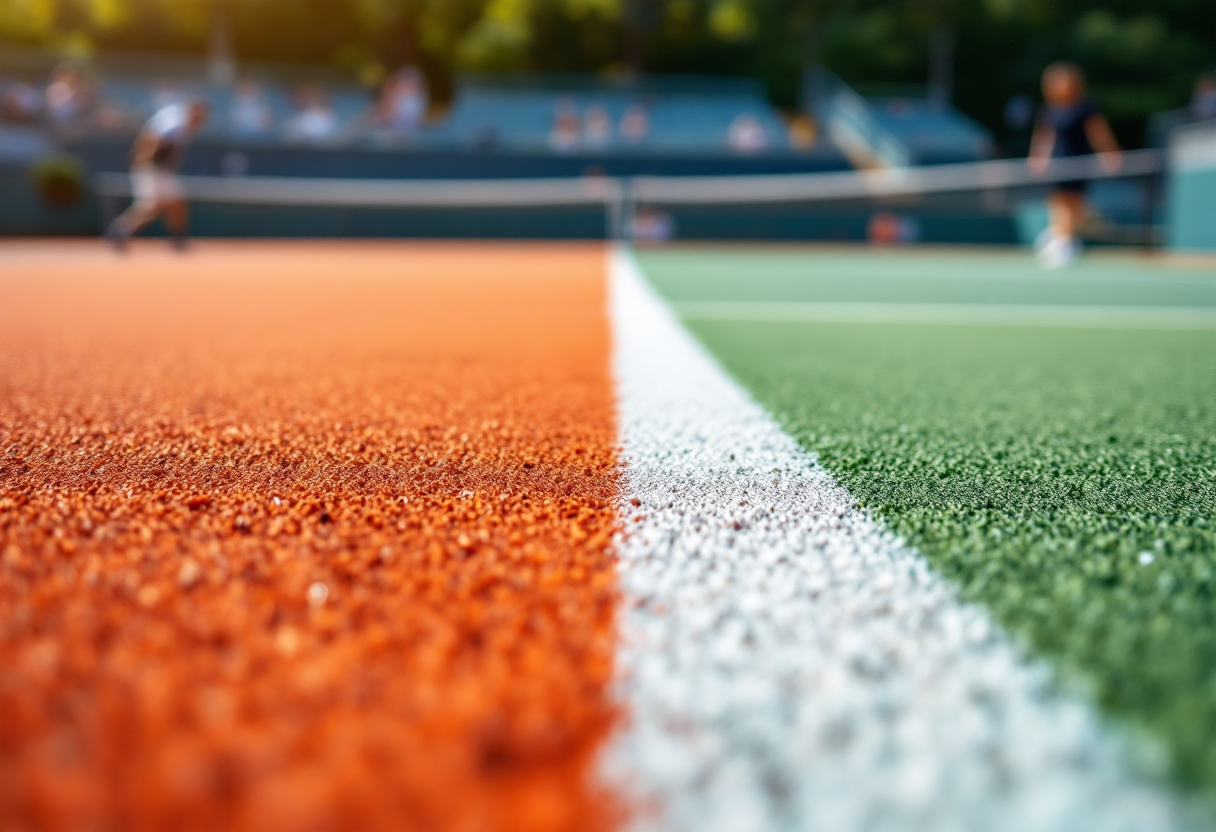 Giocatori di tennis in azione durante un torneo internazionale