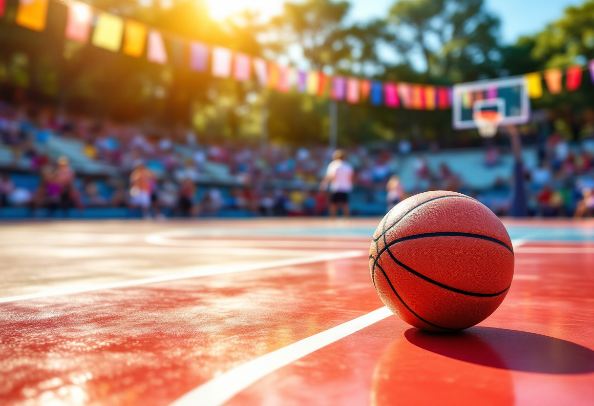 Giocatori in azione durante il torneo di basket a Siderno