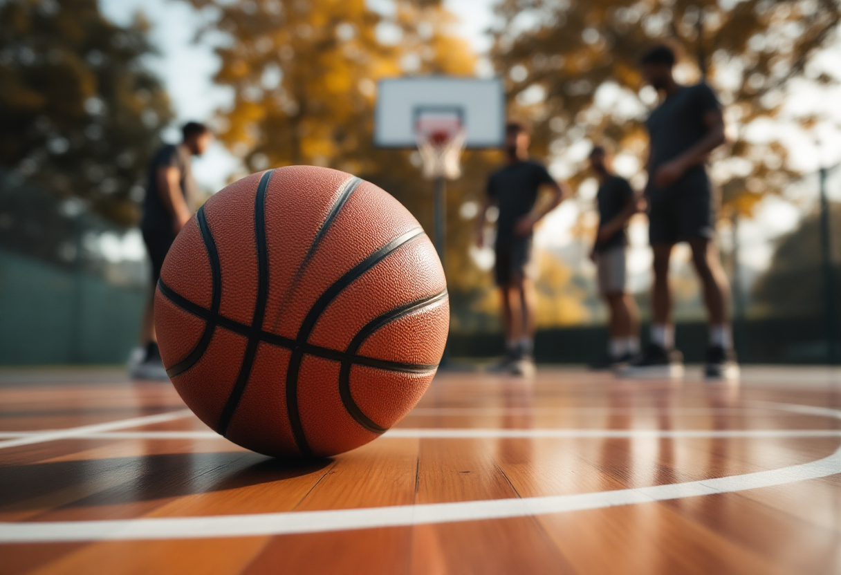 Giocatori in azione nel campionato di basket franciacortino