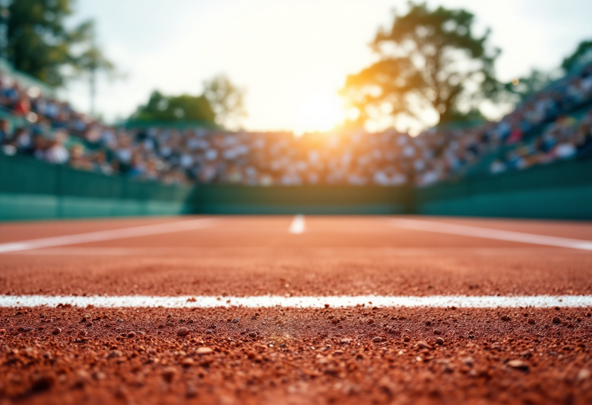 Giocatori di tennis durante una partita con tecnologia elettronica