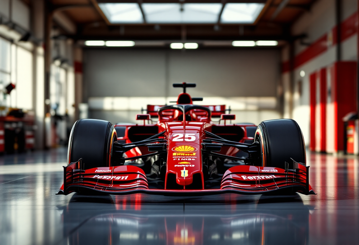 Ferrari SF-25 in pista durante il mondiale di Formula 1