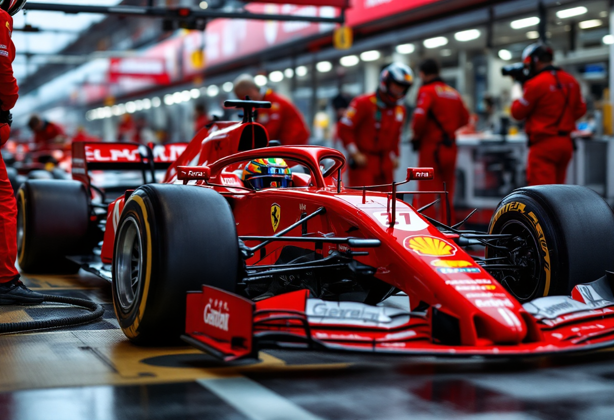 Lewis Hamilton in pista con la Ferrari durante una gara