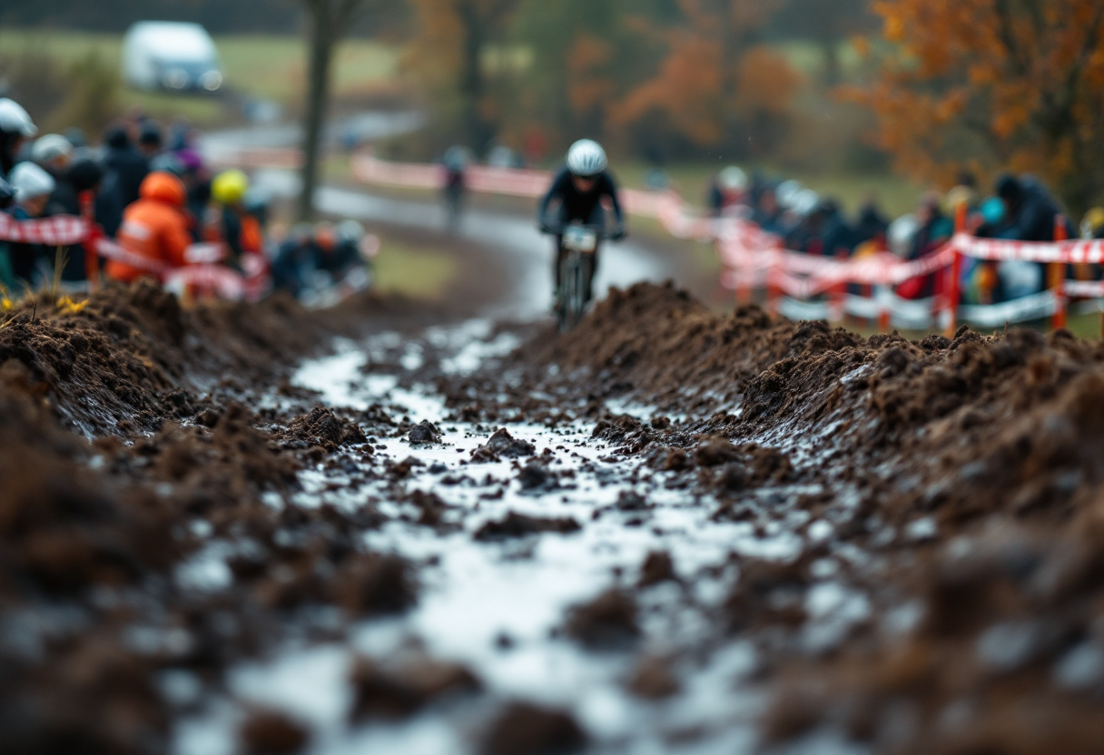 Mathieu Van der Poel festeggia la vittoria ai mondiali di cross