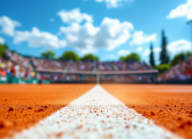 Matteo Berrettini in azione durante un torneo di tennis