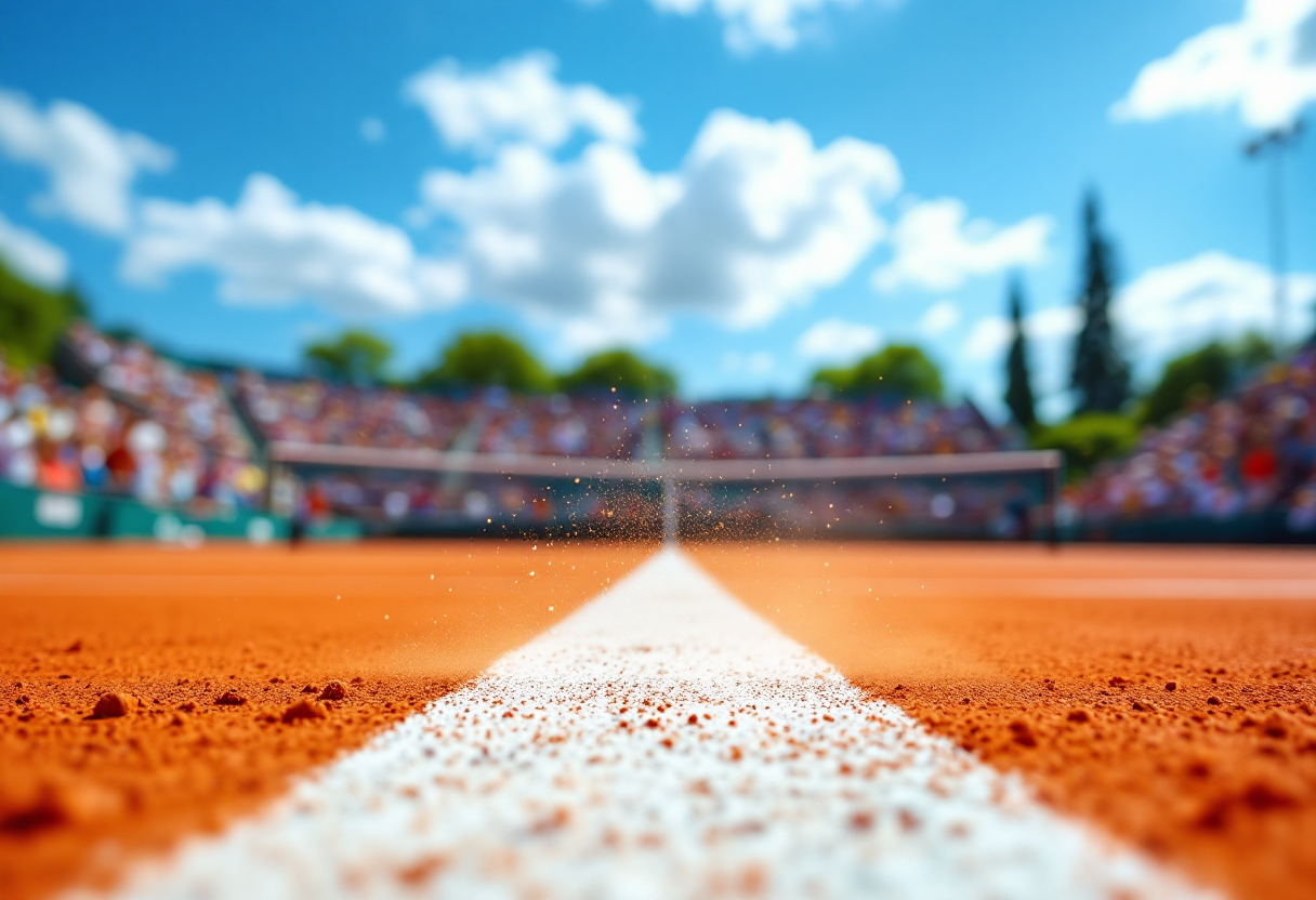 Matteo Berrettini in azione durante un torneo di tennis