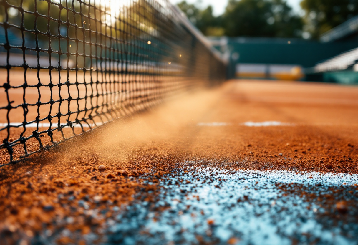 Matteo Berrettini in azione durante un torneo di tennis