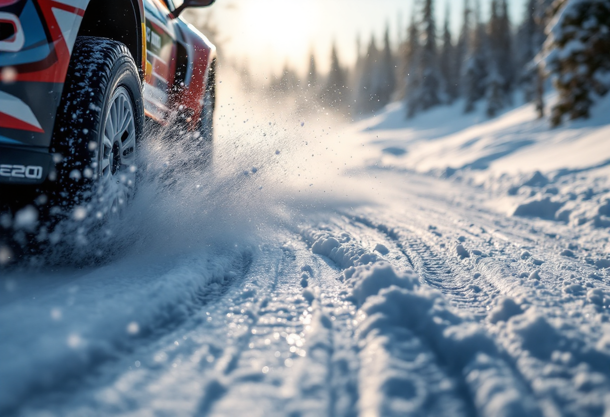 Auto da rally su un percorso innevato in Svezia