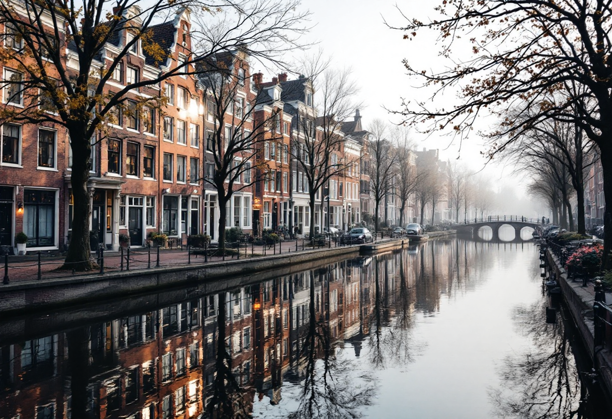 Biciclette che attraversano i canali di Amsterdam