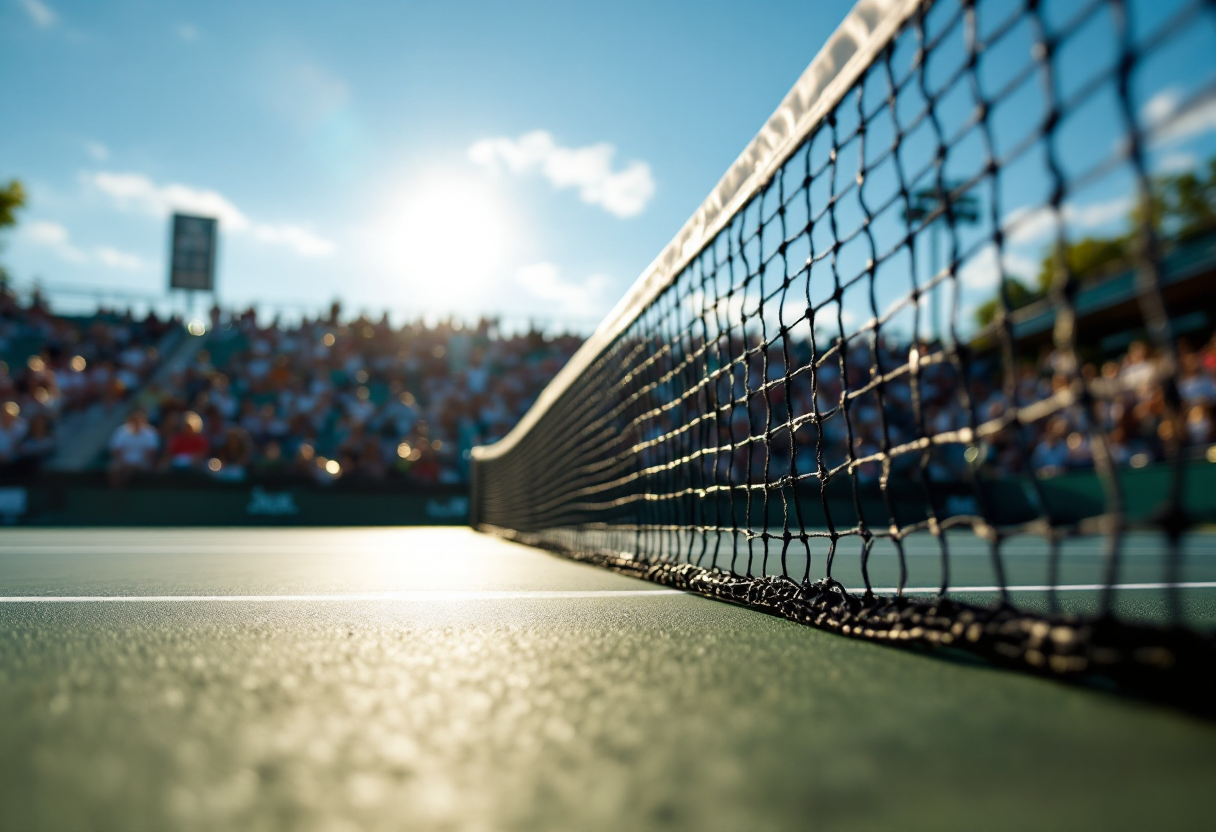 Giocatore di tennis Sinner in campo durante una partita