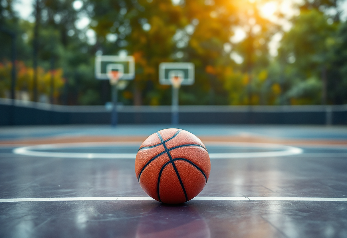 Giocatori di Brescia e Olimpia Milano in azione durante la partita