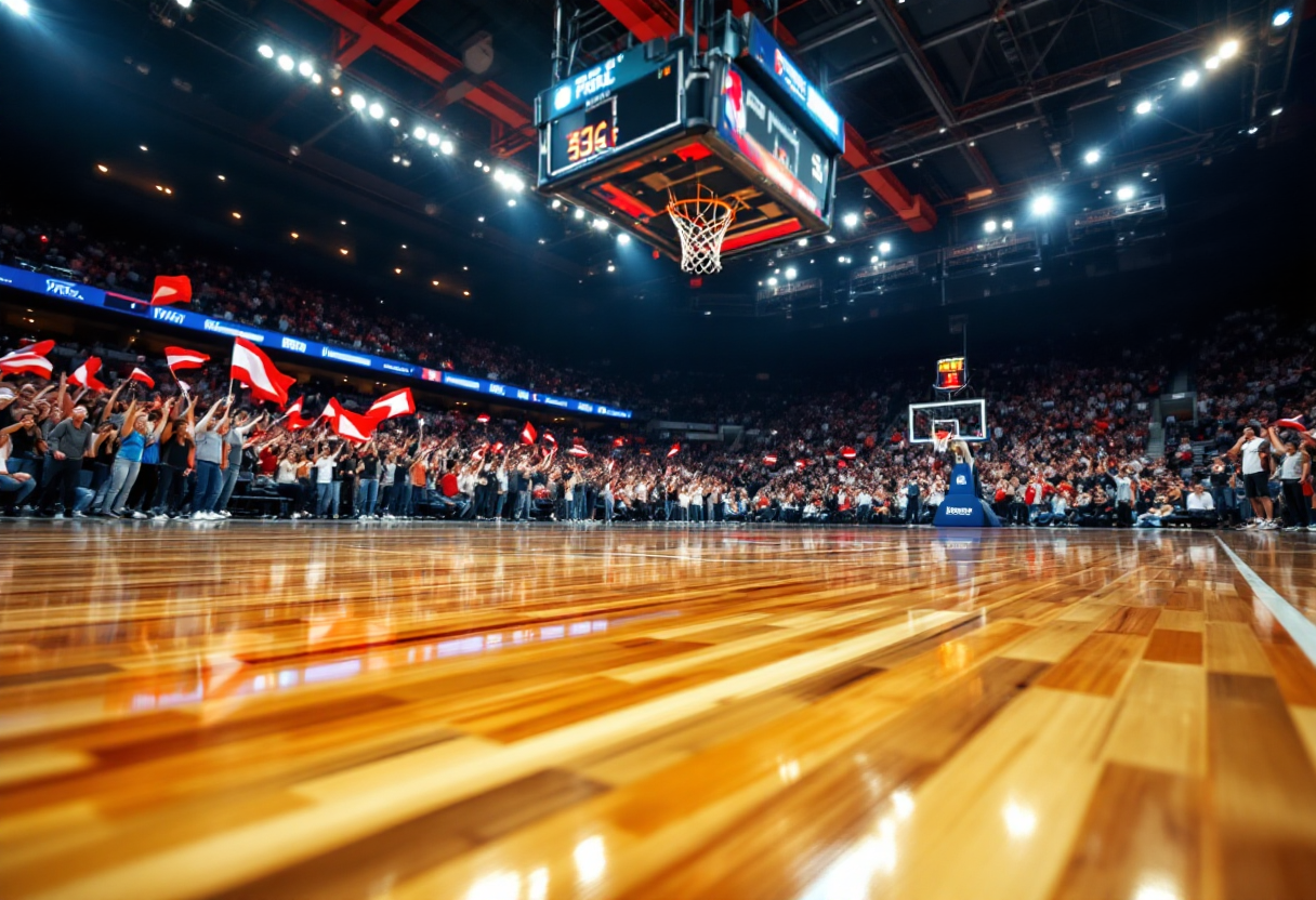 Giocatori NBA in azione durante una partita notturna